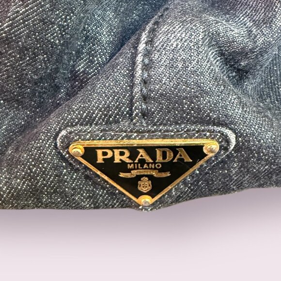 Authentic Prada Canapa Medium Nero Denim Tote | Strap Included - Picture 8 of 9